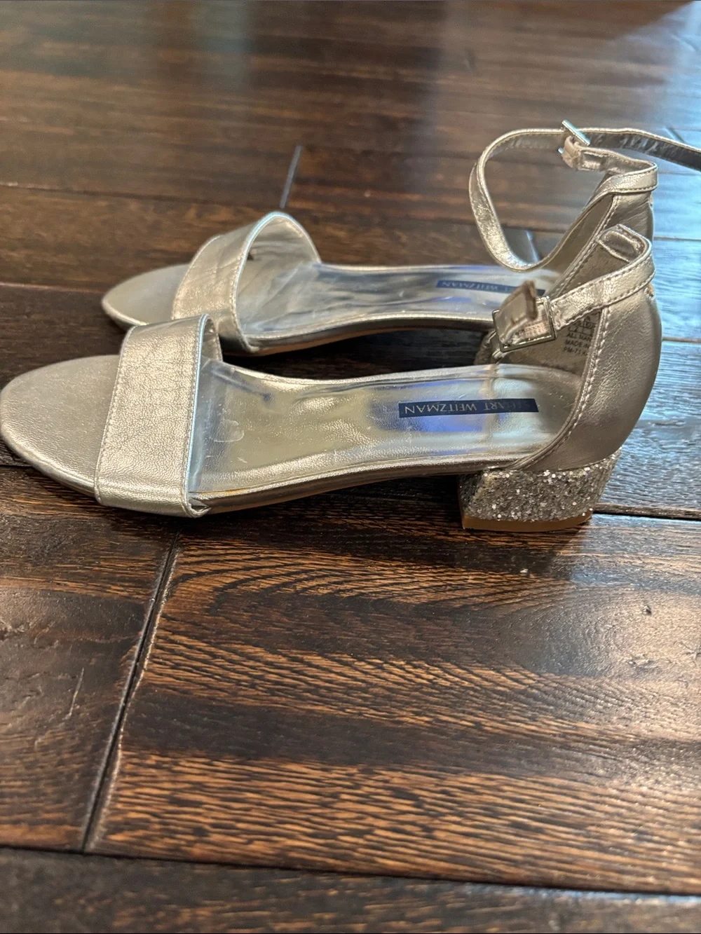 Stuart Weitzman Metallic Silver Ankle-Strap Sandals